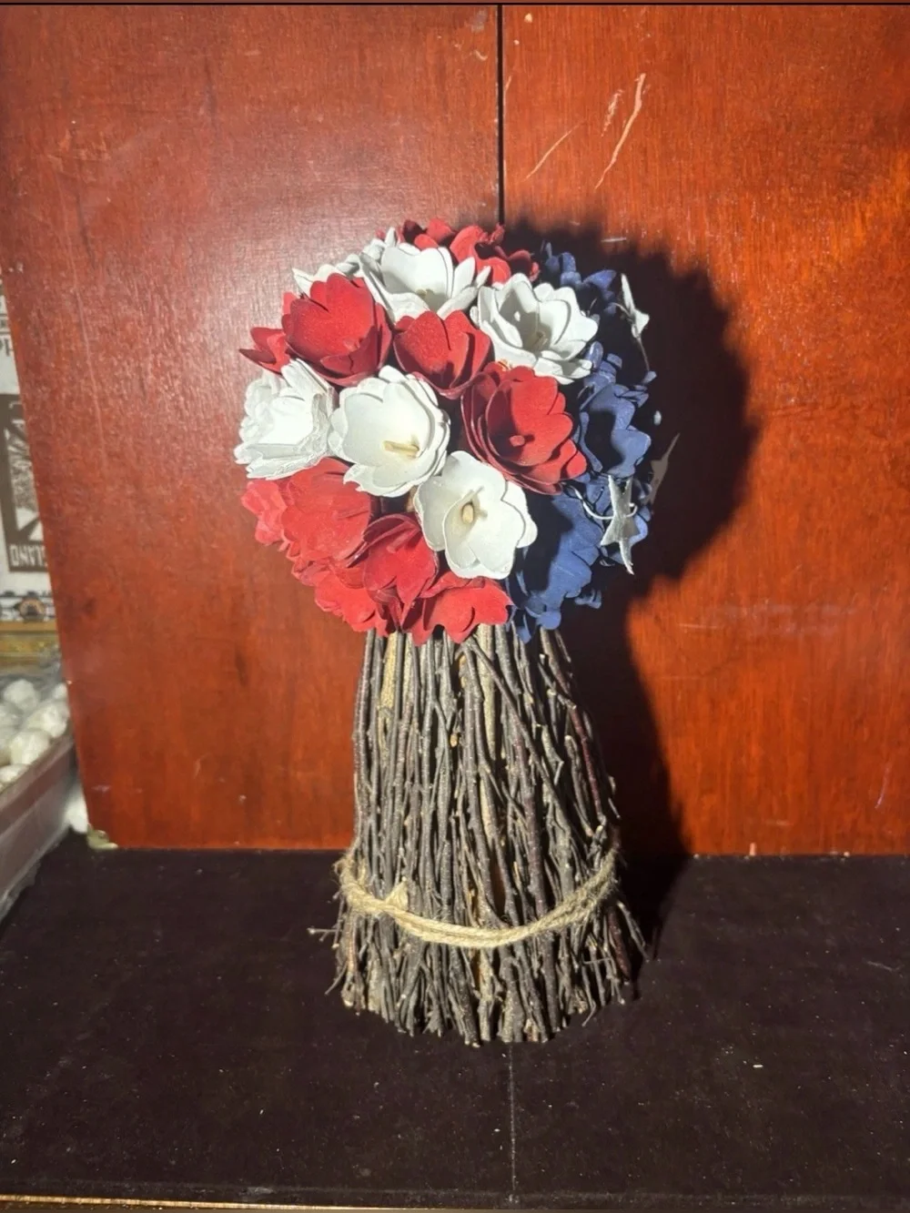 Red White & Blue Patriotic Floral Twig Table Decor